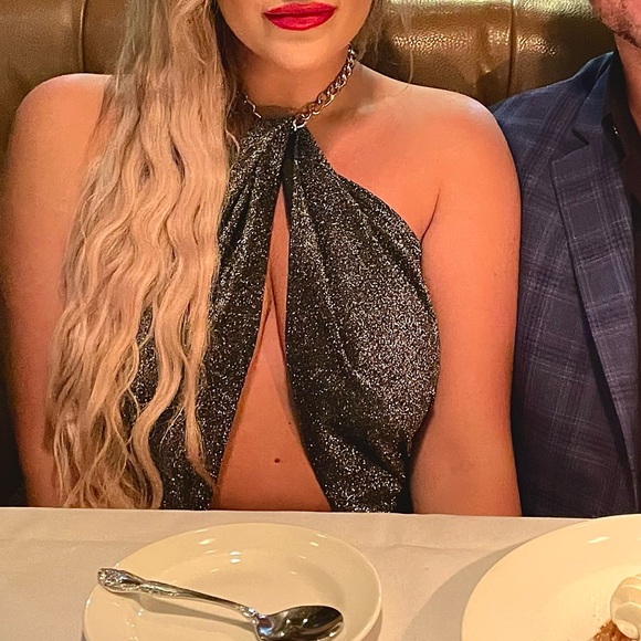 Sexy cut out front maxi dress with slit in silver sparkle sz 8 M - Picture 5 of 5